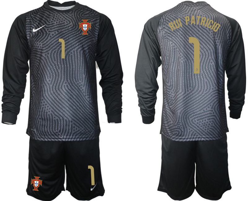 Men 2021 European Cup Portugal black Long sleeve goalkeeper #1 Soccer Jersey